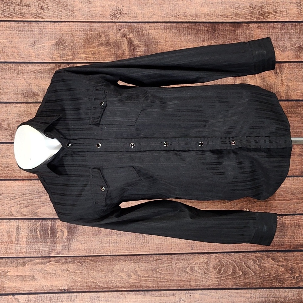 Vtg Blood Red Pearl Snap Black Textured Mens 23rd St. Long Sleeve Like New